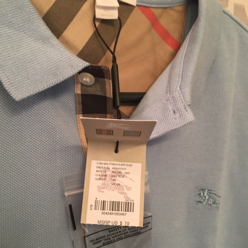 NWT Burberry Boys Check Placket Polo Shirt 14 Y